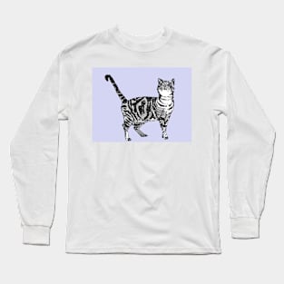 Tabby Cat Art Pale Lavender Purple Drawing Long Sleeve T-Shirt